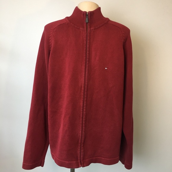 Tommy Hilfiger Burgundy Fill Zip Knit Sweater - Picture 2 of 8